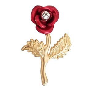 Gold Tone Red Rose Clear Rhinestone Lapel Scatter Pin M367